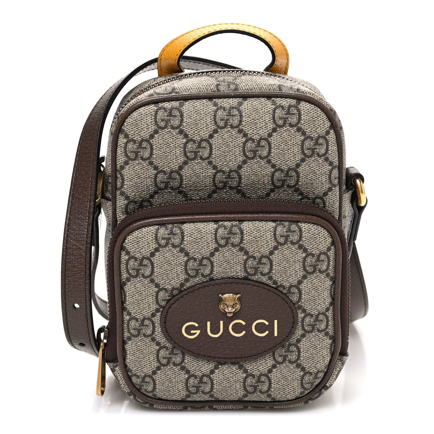 Gucci GG Supreme Monogram Mini Neo Vintage Double Zip Messenger Bag Beige New Acero Crop
