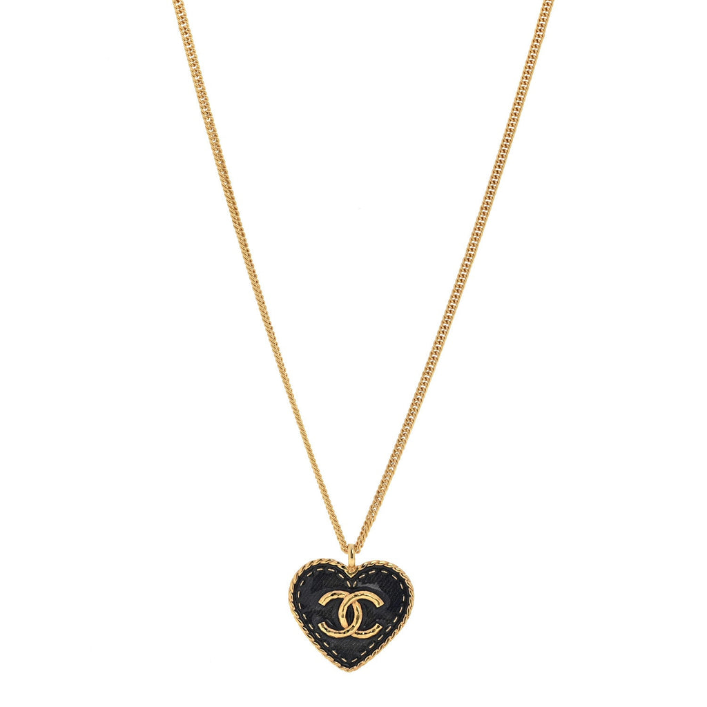 Metal Enamel CC Denim Heart Necklace Gold