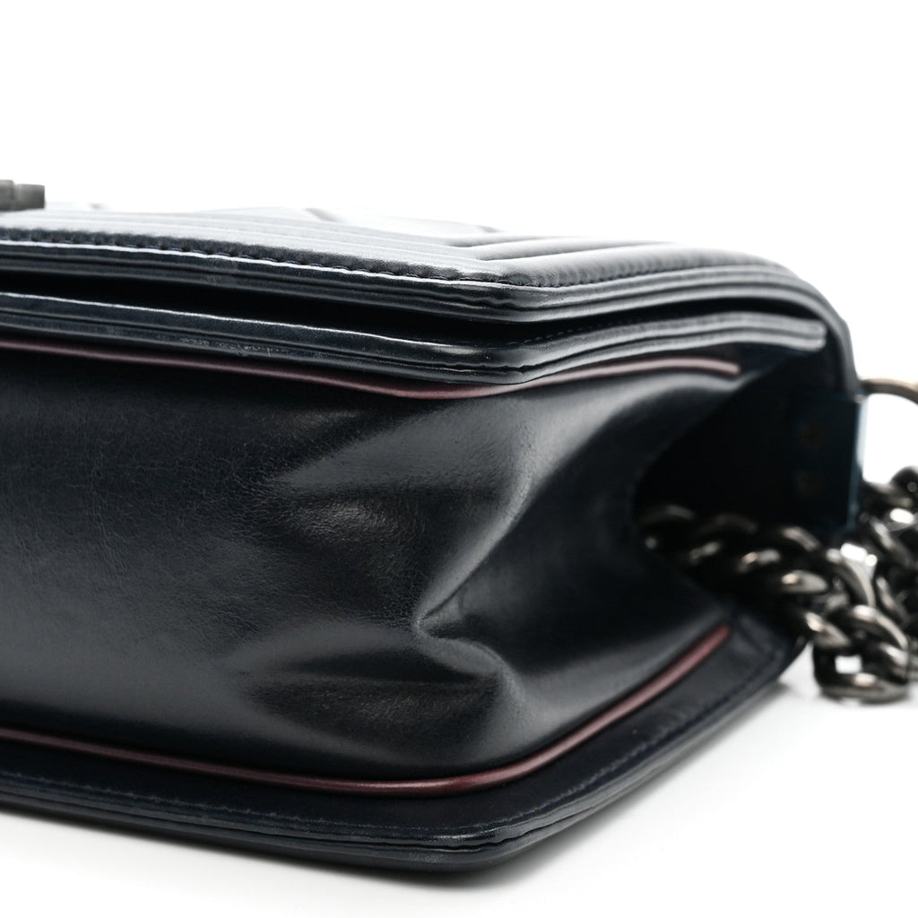 Chanel Calfskin Embossed Medium Paris Salzburg Boy Flap Navy