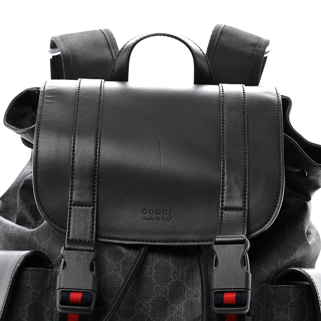 Gucci Soft GG Supreme Monogram Calfskin Web Double Buckle Backpack Black
