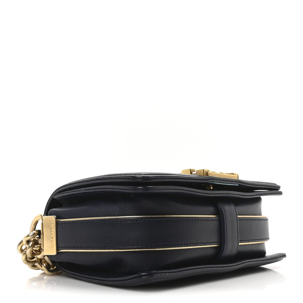 Chanel Sheepskin Braided Small Boy Reverso Flap Navy