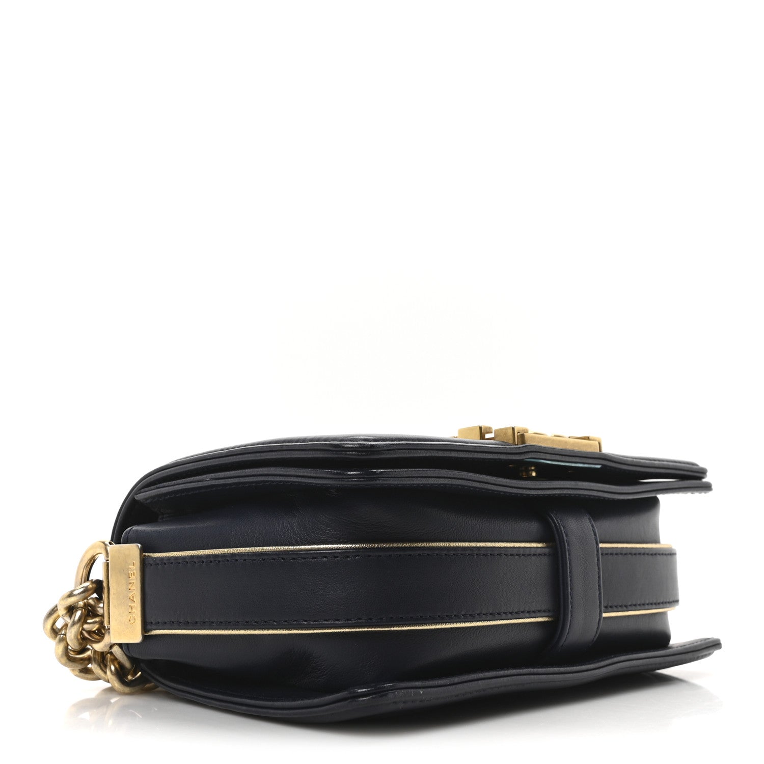 Chanel Sheepskin Braided Small Boy Reverso Flap Navy