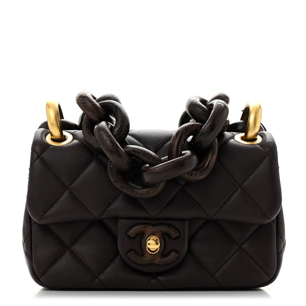 Chanel Lambskin Wenge Quilted Mini Fashion Wood Square Flap Dark Purple