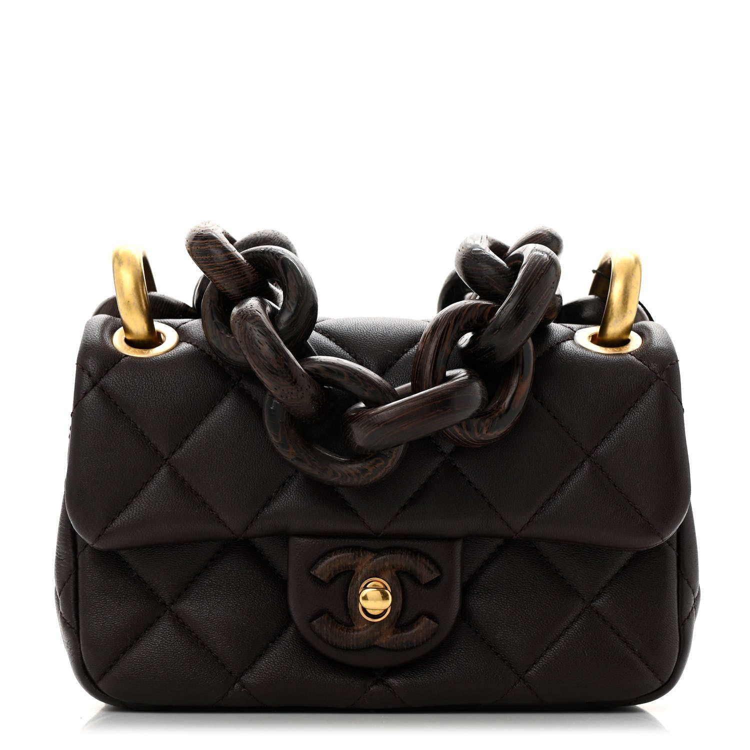 Chanel Lambskin Wenge Quilted Mini Fashion Wood Square Flap Dark Purple