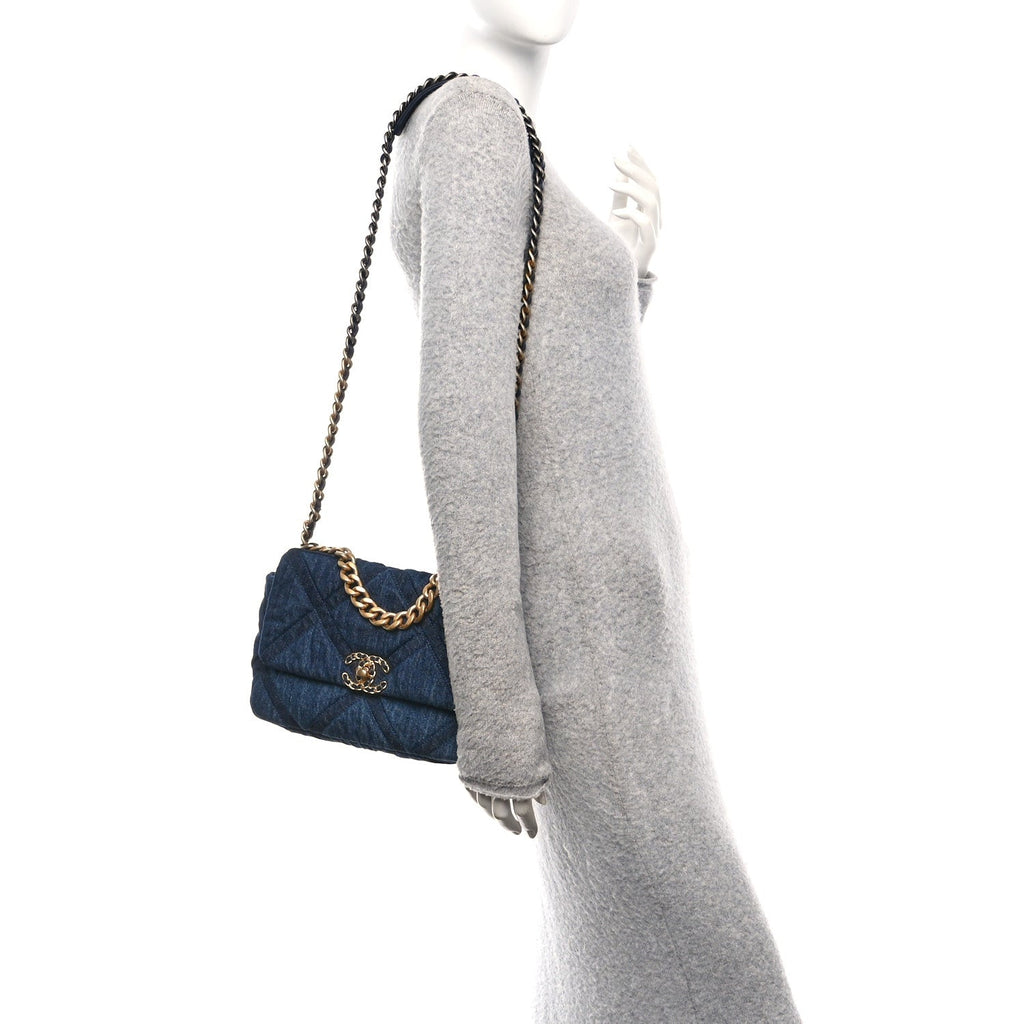 Chanel Denim Quilted Medium Chanel 19 Flap Blue