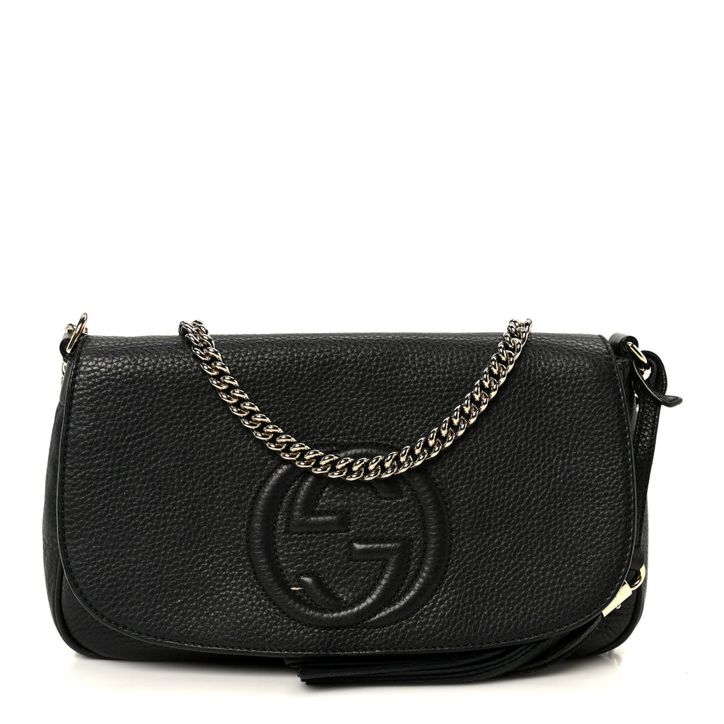 Gucci Pebbled Calfskin Medium Soho Flap Crossbody Black