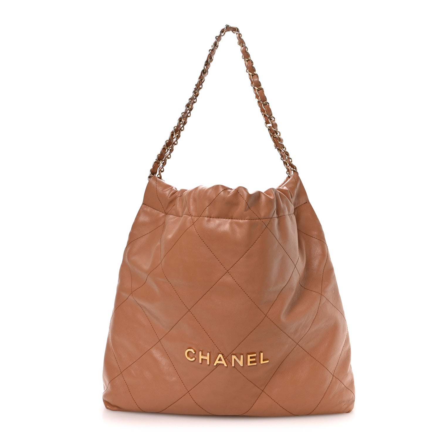 Chanel Shiny Calfskin Quilted Chanel 22 Camel