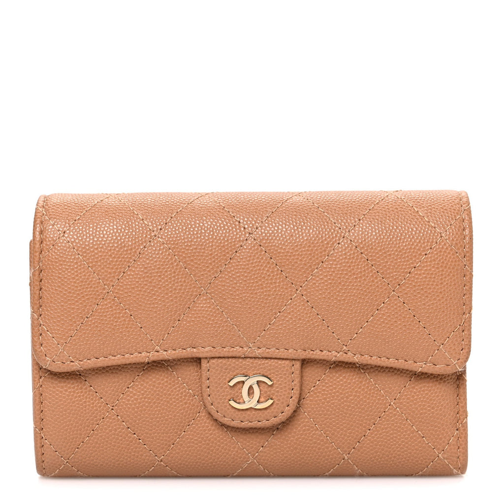 Caviar Quilted Medium Flap Wallet Beige