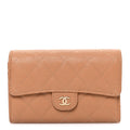 Caviar Quilted Medium Flap Wallet Beige