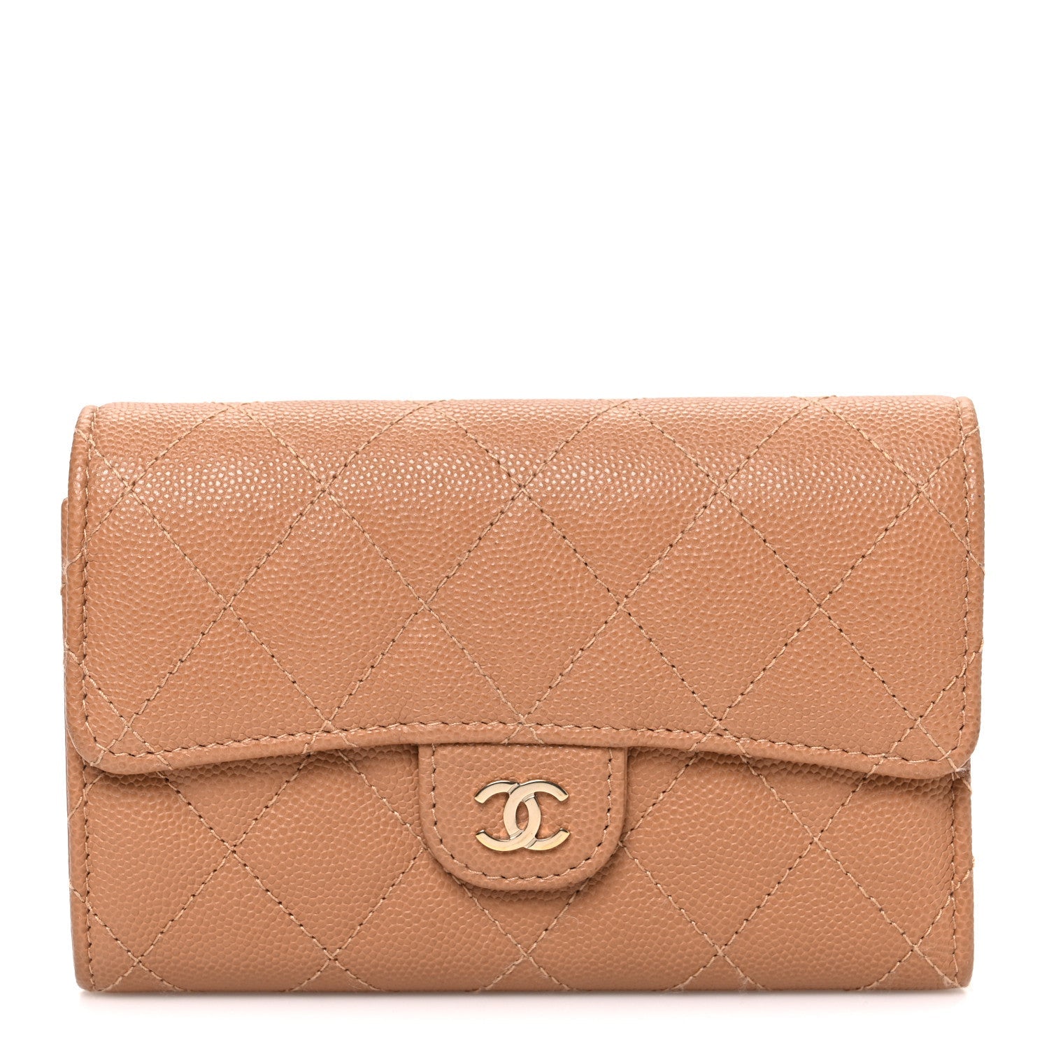 Caviar Quilted Medium Flap Wallet Beige