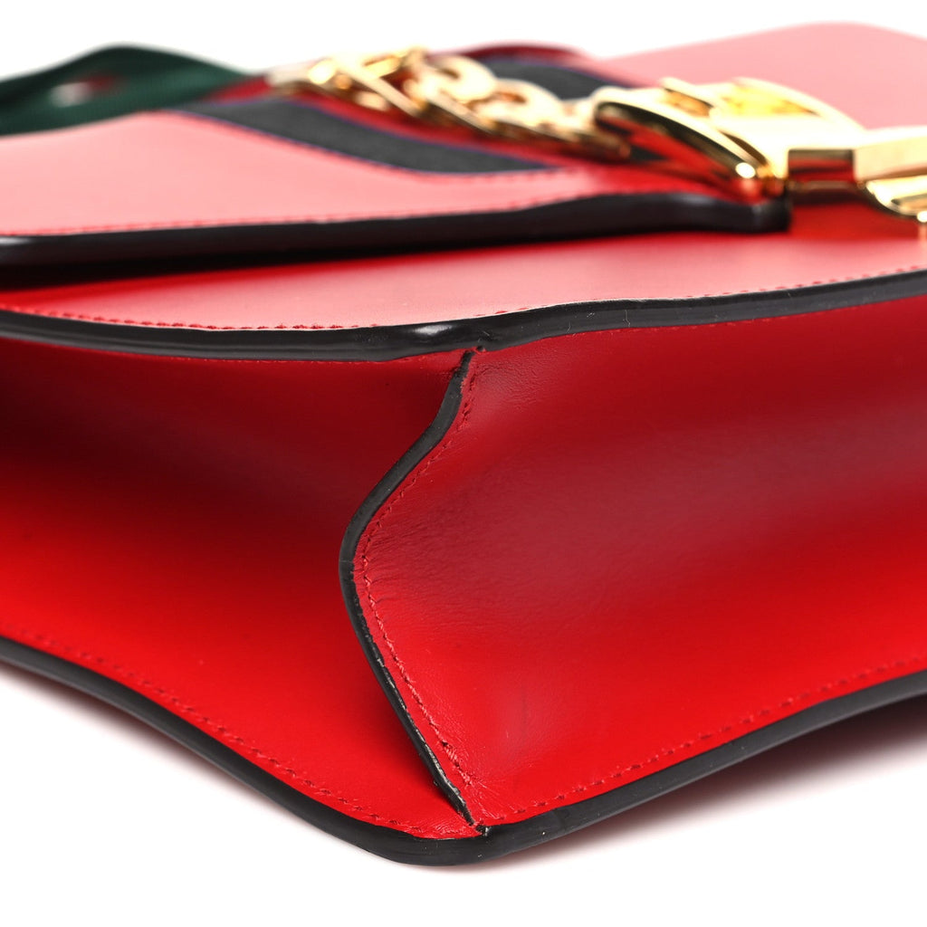 Gucci Calfskin Small Sylvie Shoulder Bag Hibiscus Red