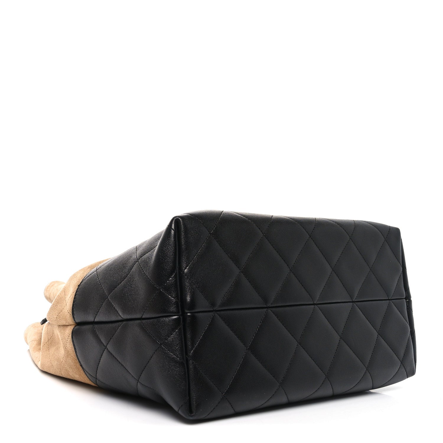 Chanel Suede Shiny Lambskin Quilted Large Shopping Bag Beige Black