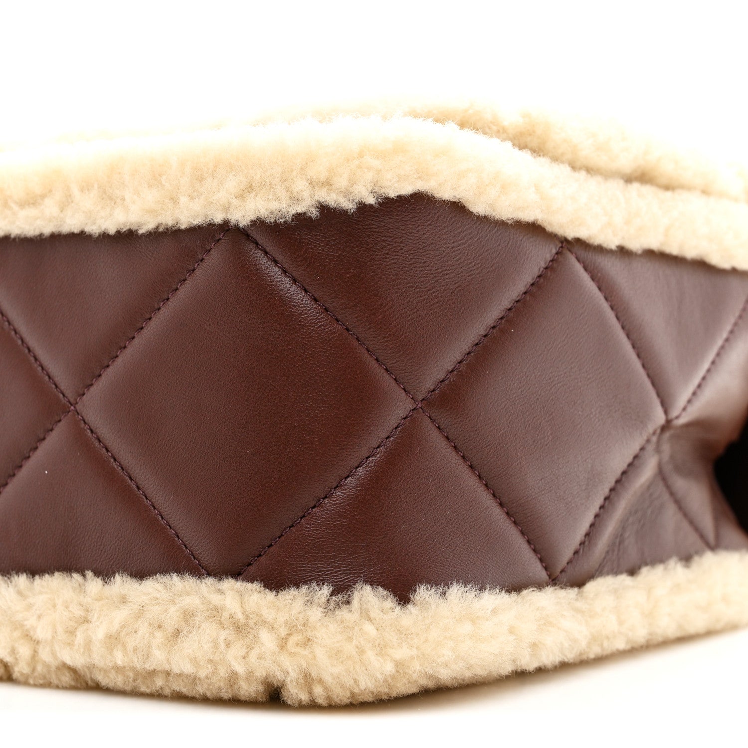 Chanel Shearling Lambskin Quilted Large Furry Coco Flap Dark Brown Beige