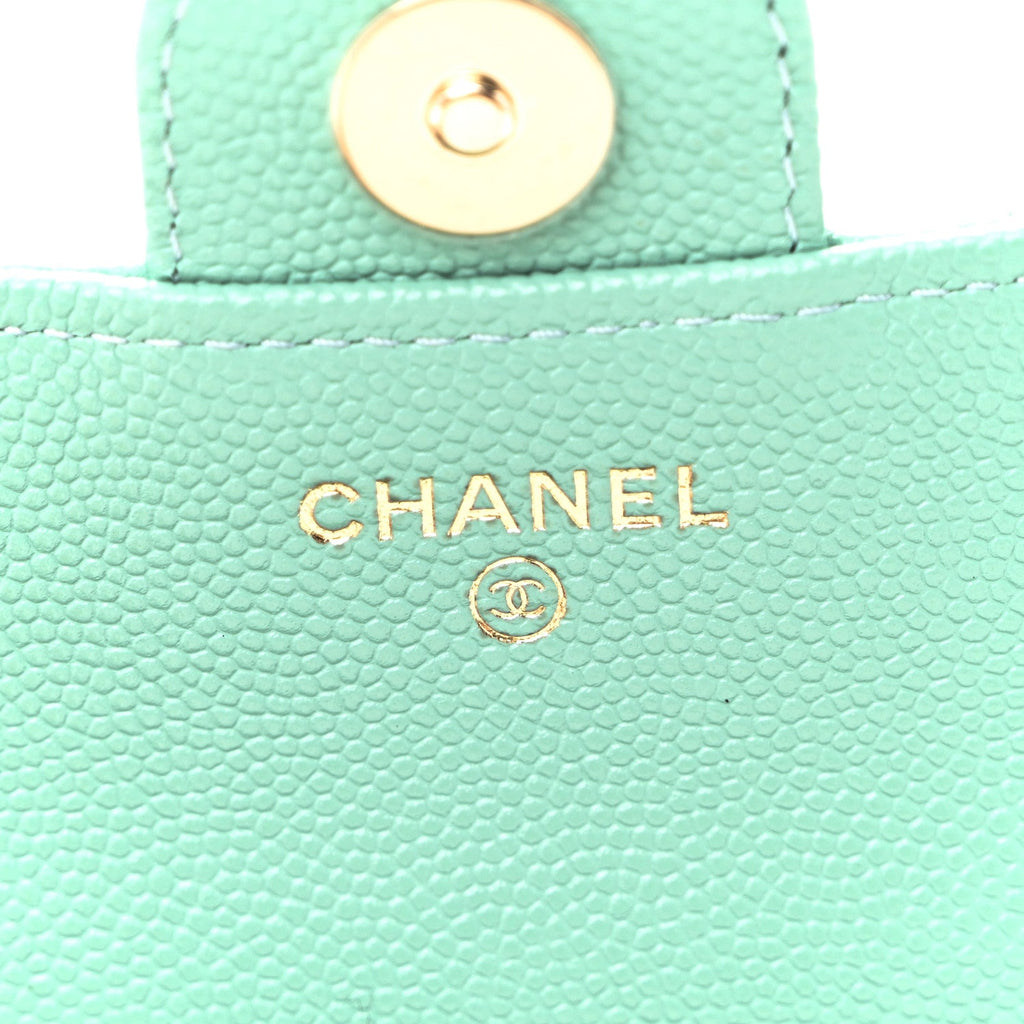 Chanel Caviar Quilted Flap Phone Holder With Chain Turquoise