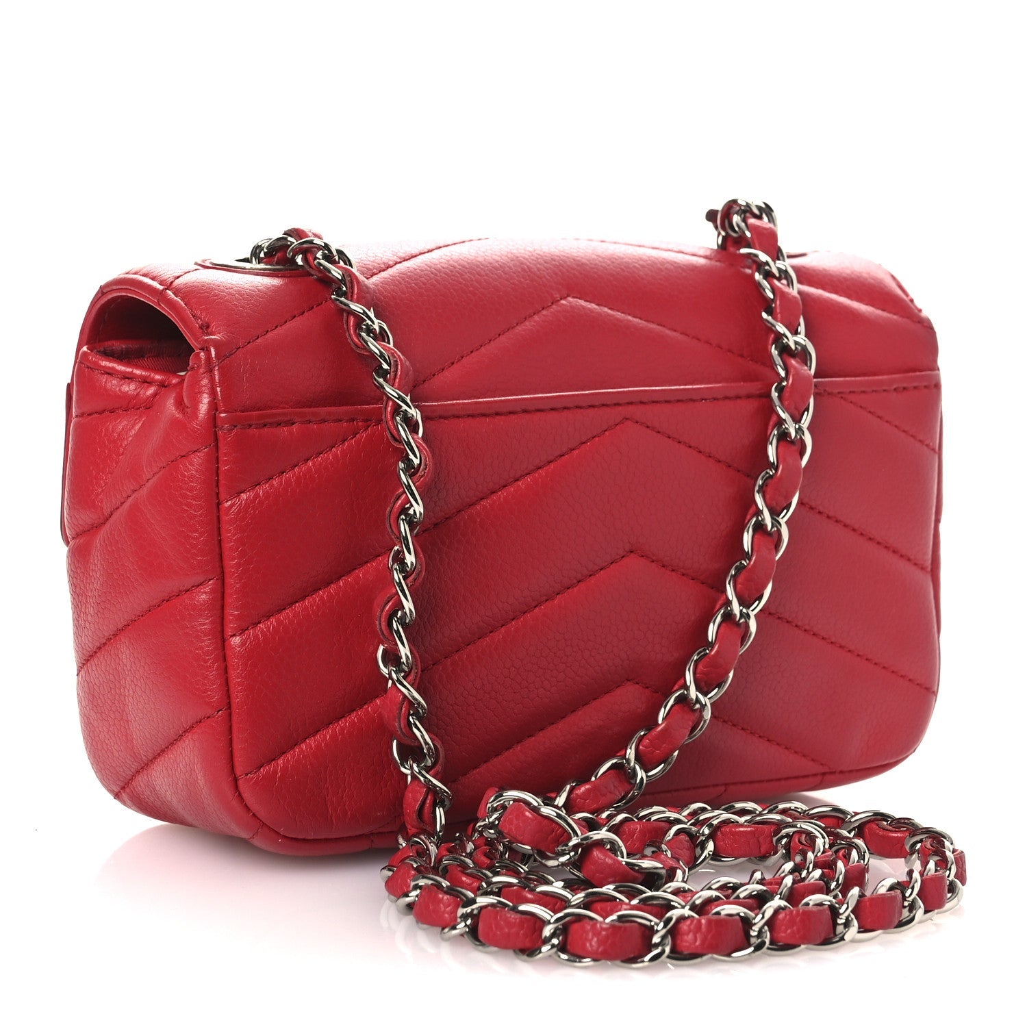 Chanel Caviar Chevron Quilted Small Single Flap Red