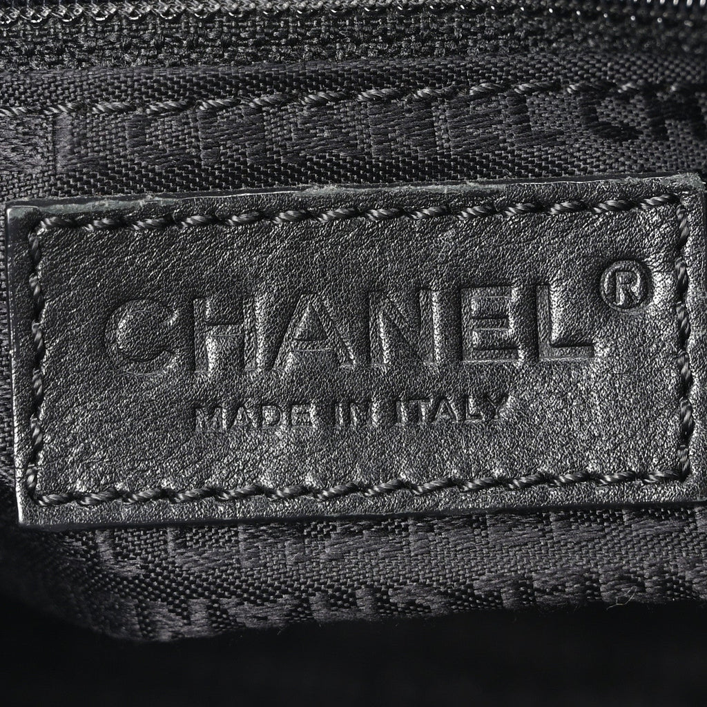 Chanel Lambskin Stitched Chocolate Bar Chain Fringe Hobo Black