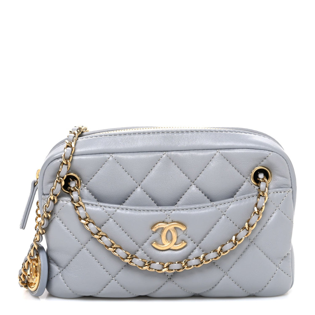 Chanel Lambskin Quilted Mini Camera Case  Grey