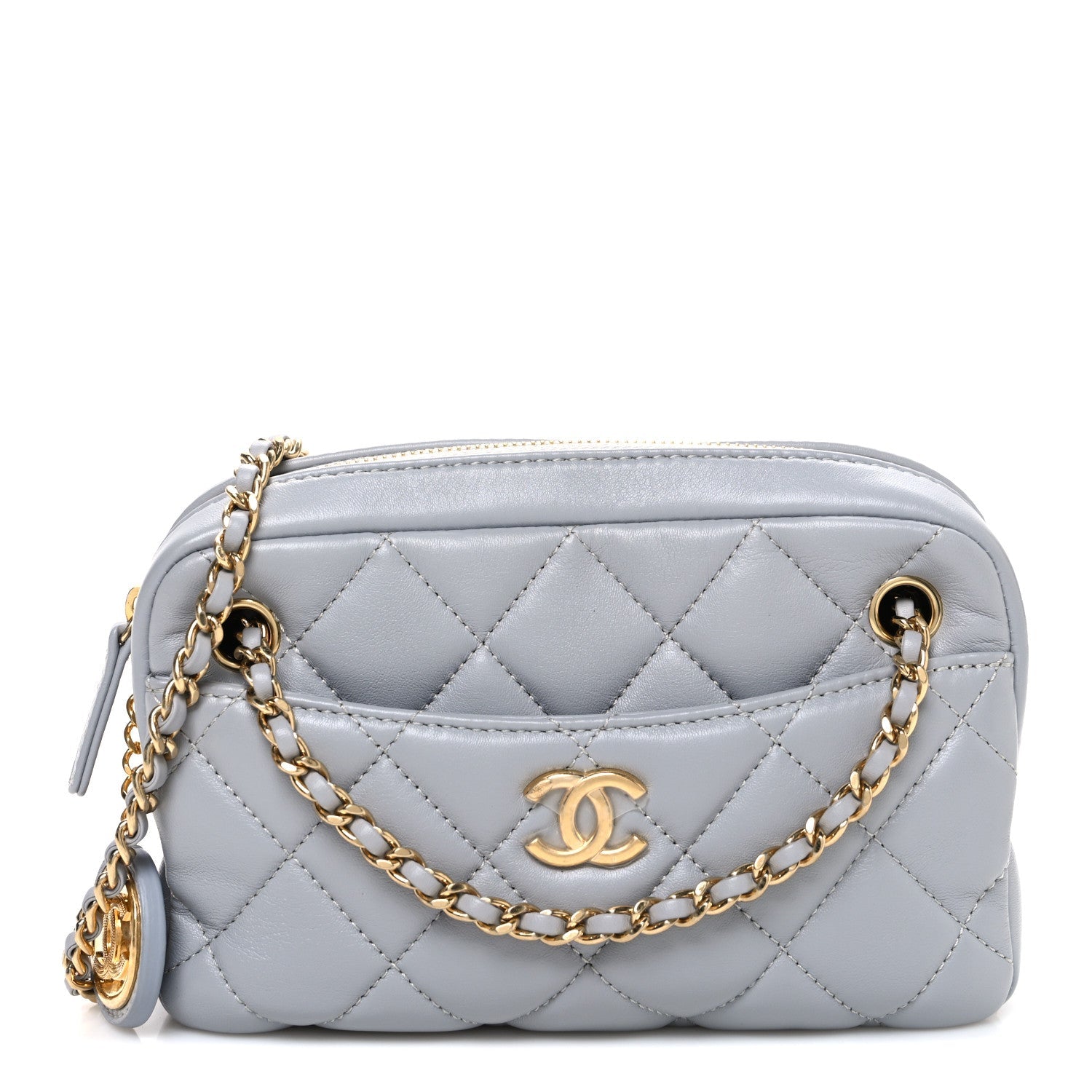 Chanel Lambskin Quilted Mini Camera Case  Grey