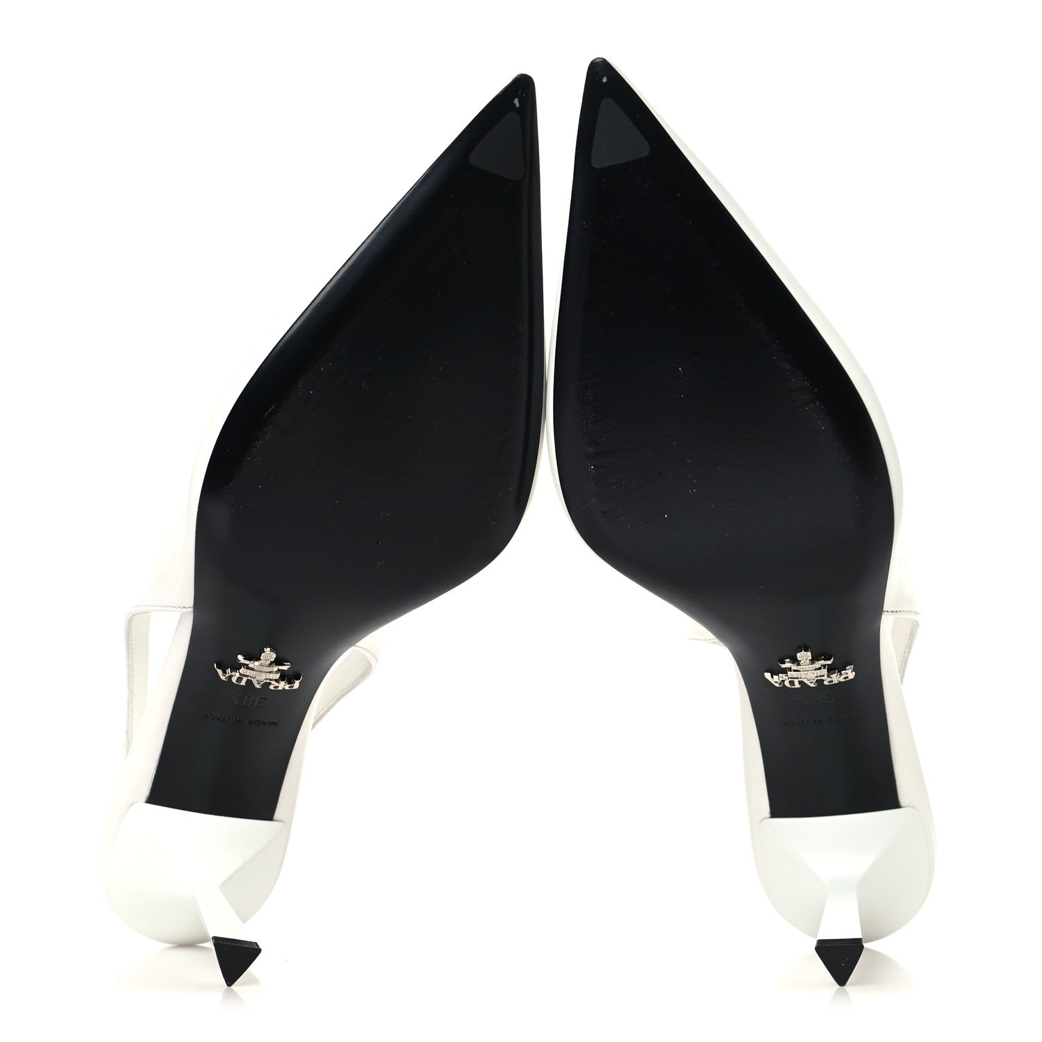 Prada Calfskin Triangle Logo Pointed Toe 75mm Slingback Pumps 38.5 White