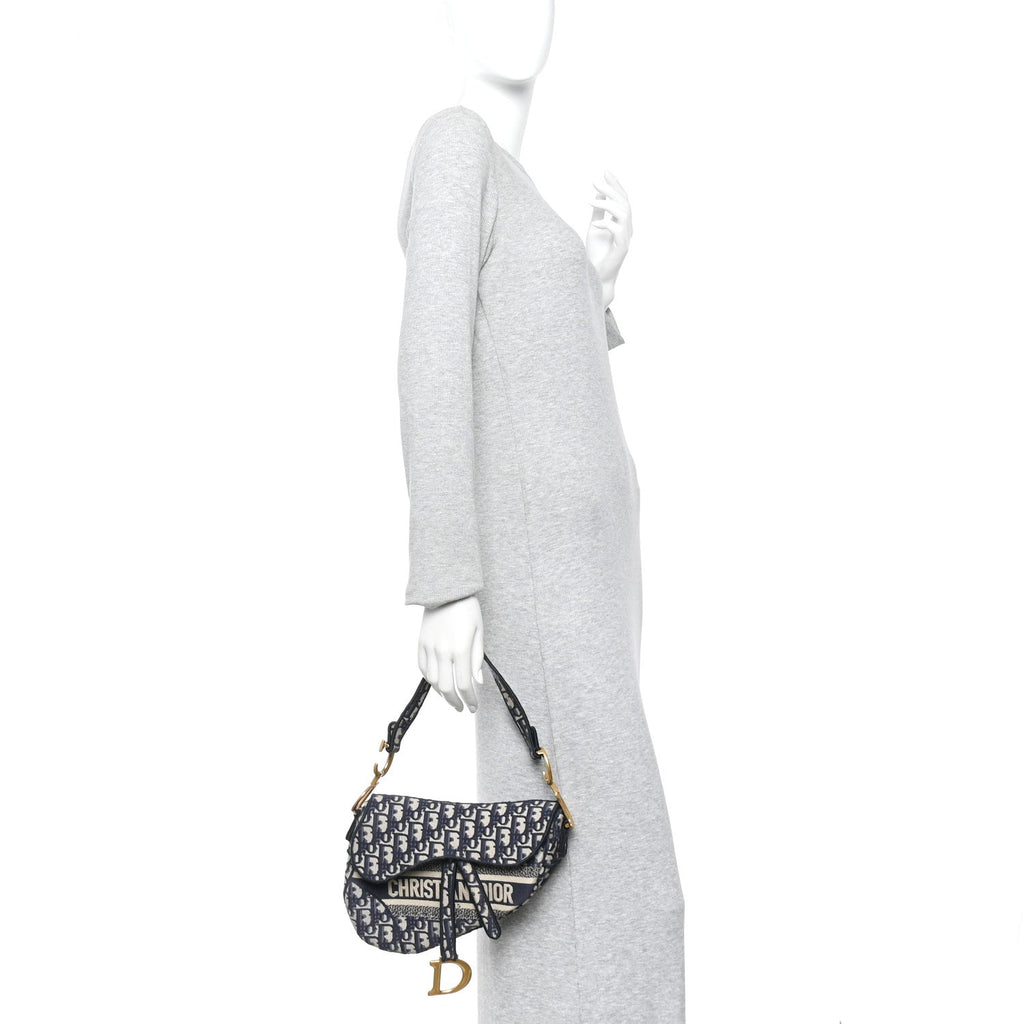 Christian Dior Oblique Embroidered Saddle Bag Blue