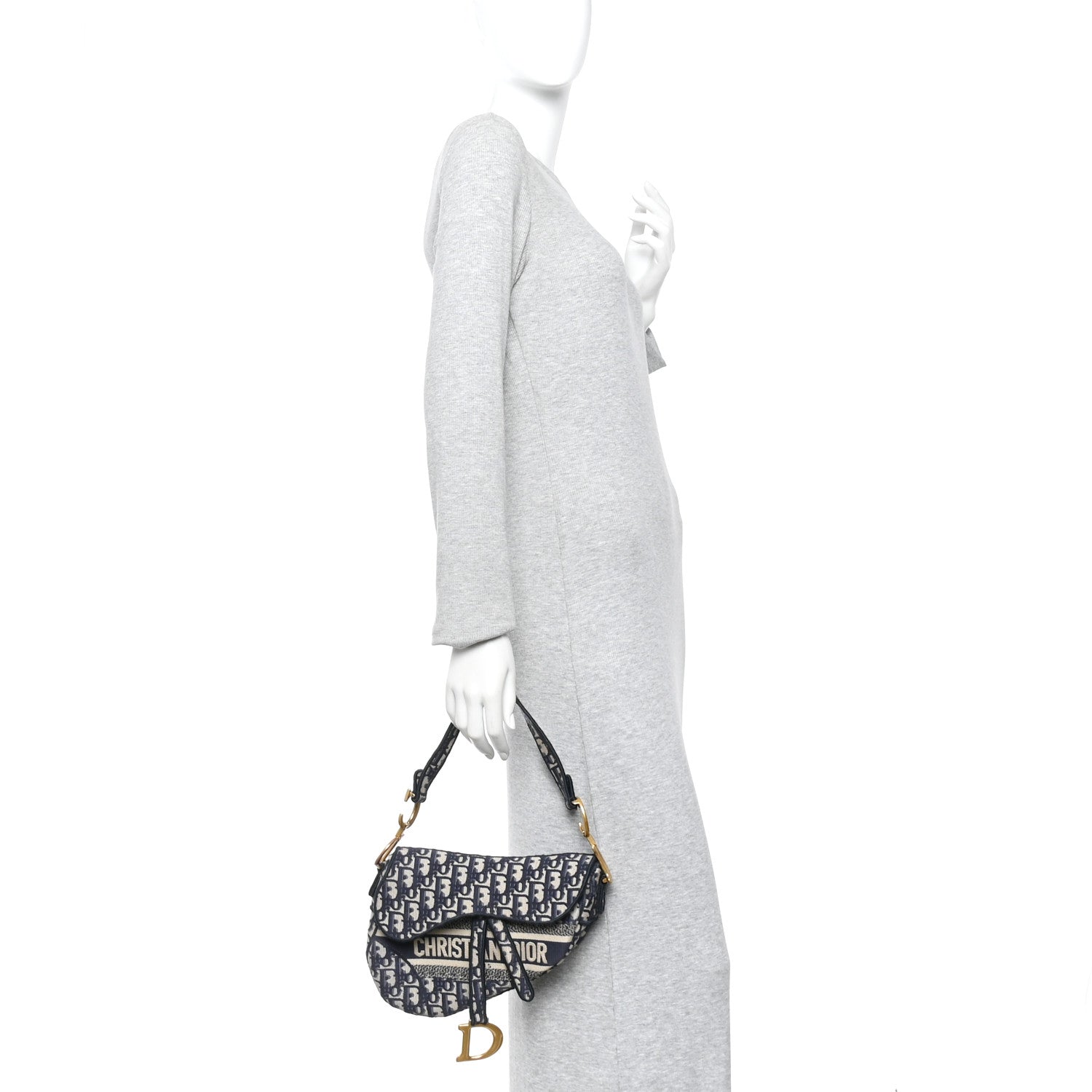Christian Dior Oblique Embroidered Saddle Bag Blue