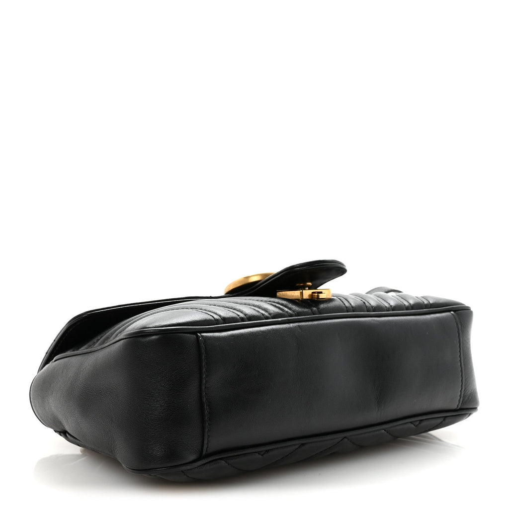 Gucci Calfskin Matelasse Small GG Marmont Shoulder Bag Black