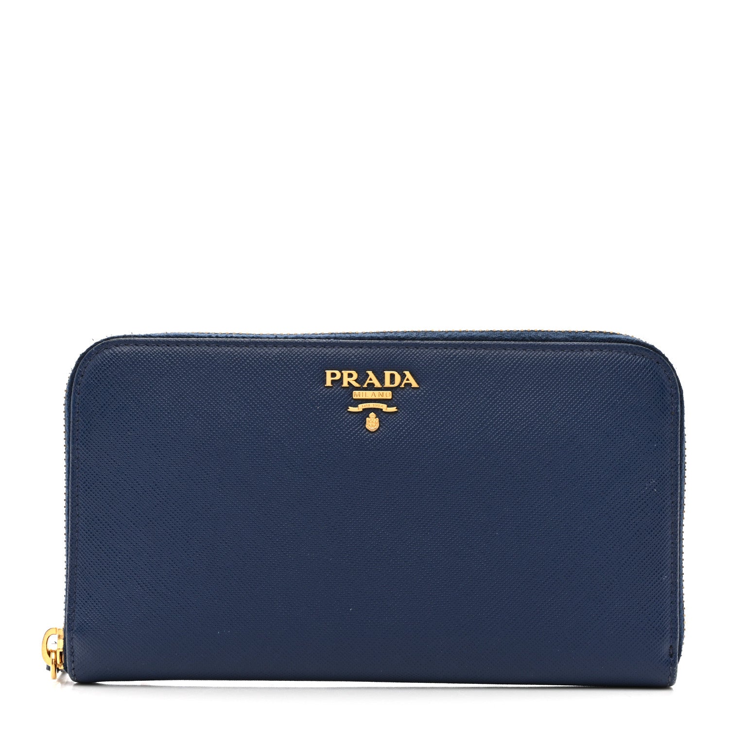 Prada Saffiano Metal Zip Around Wallet Baltico