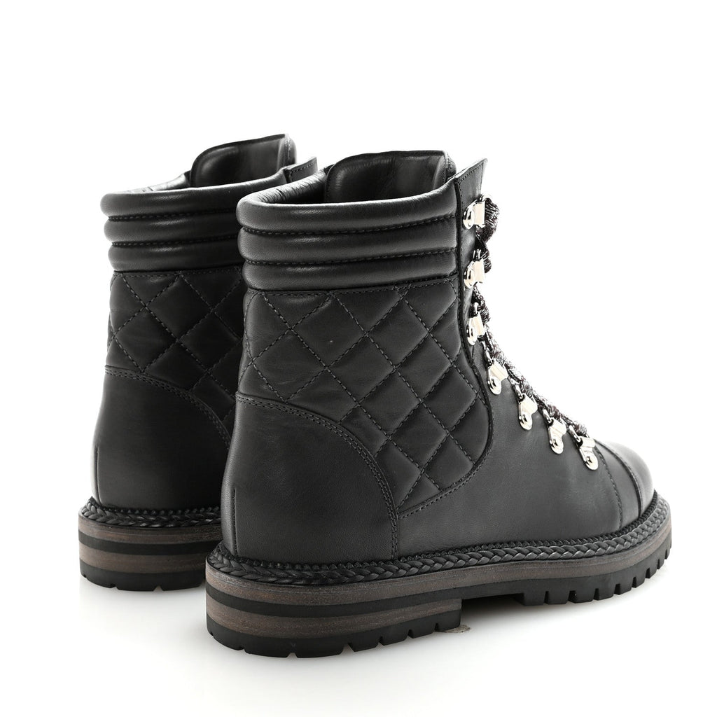 Lambskin Quilted Lace Up Boots 35.5 Grey