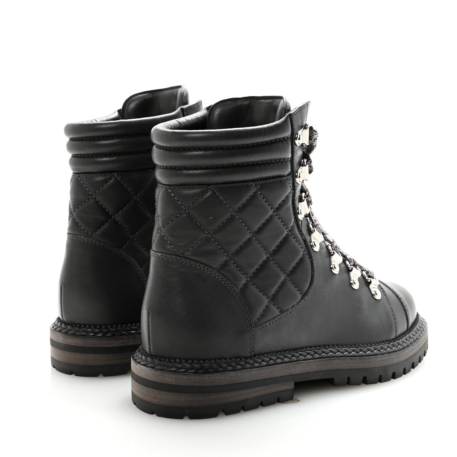 Lambskin Quilted Lace Up Boots 35.5 Grey