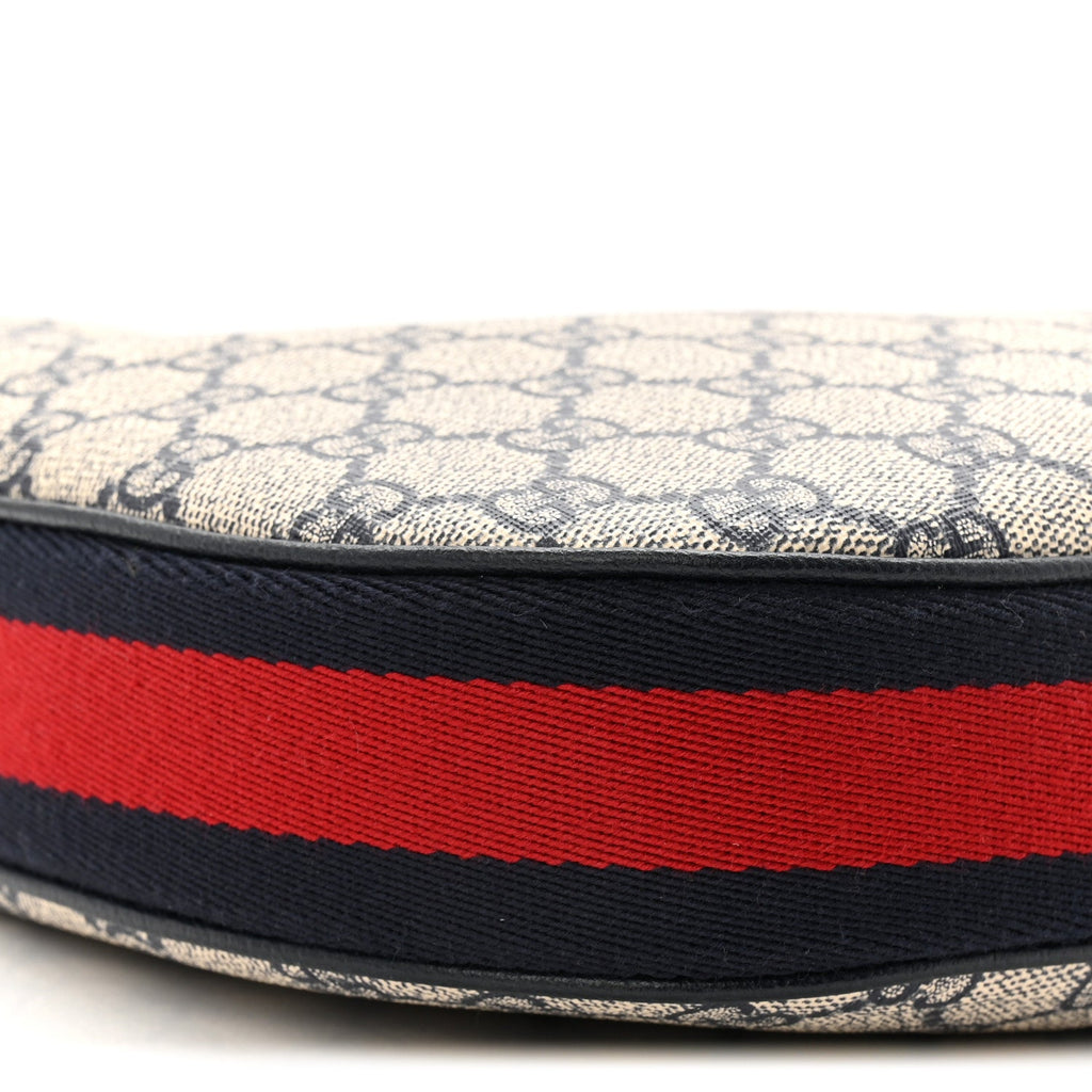 Gucci GG Supreme Monogram Textured Calfskin Web Large Attache Shoulder Bag Beige Blue