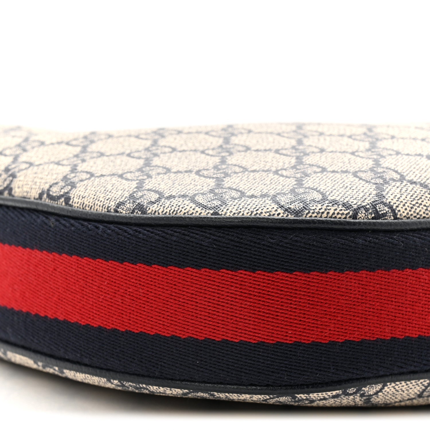 Gucci GG Supreme Monogram Textured Calfskin Web Large Attache Shoulder Bag Beige Blue