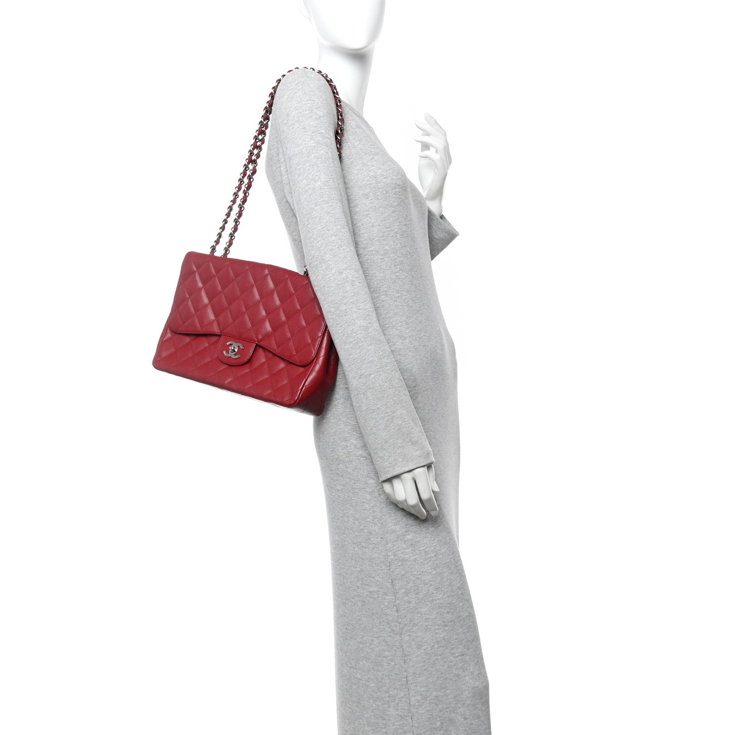 Chanel Caviar Quilted Jumbo Single Flap Dark Red