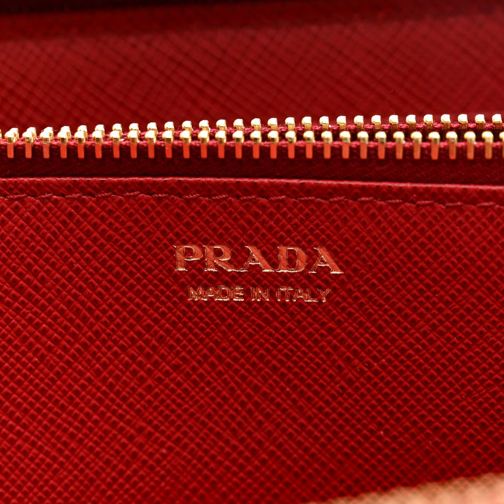Prada Saffiano Metal Zip Around Wallet Fuoco