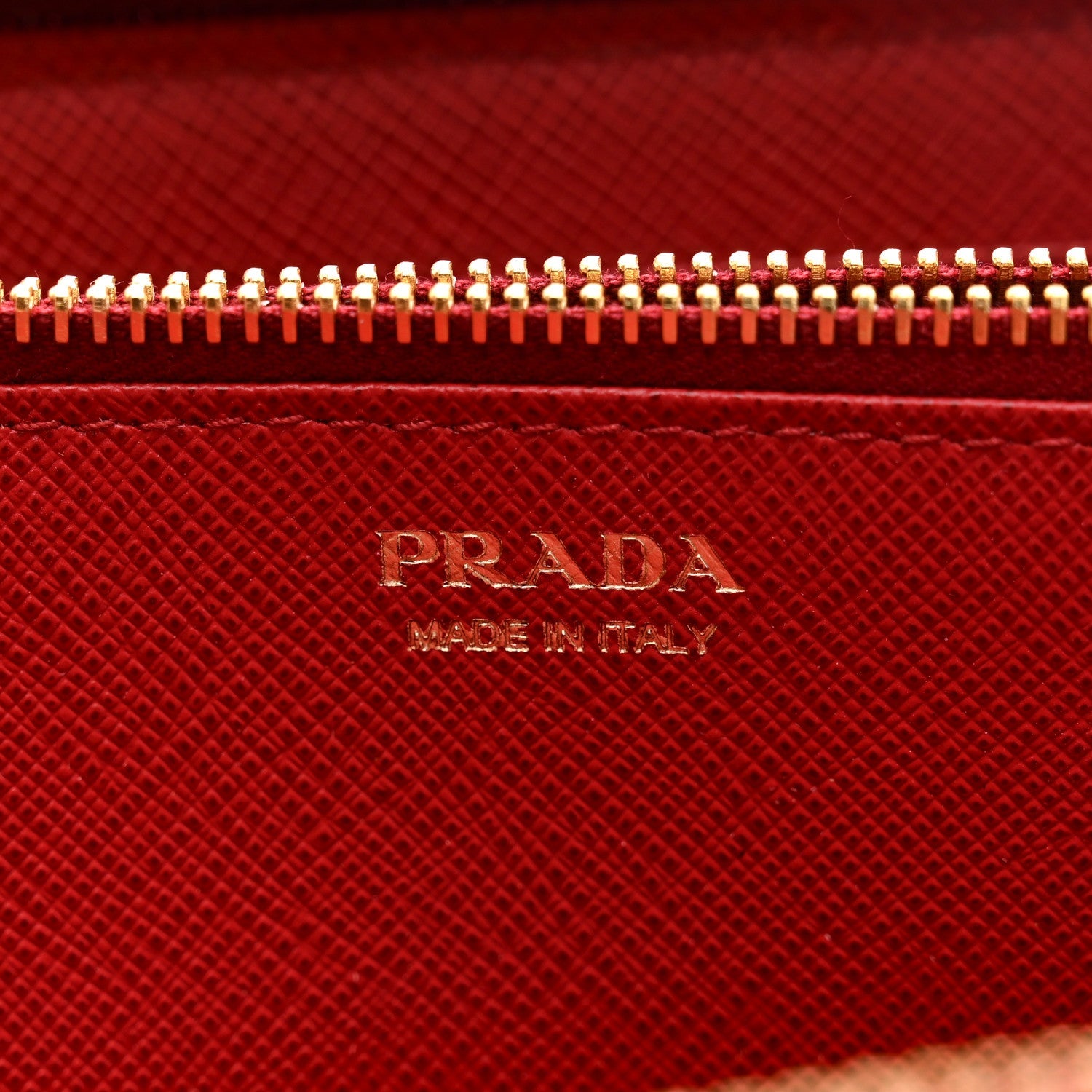 Prada Saffiano Metal Zip Around Wallet Fuoco