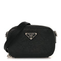 Prada Saffiano Travel Metal Triangle Logo Mini Pouch Shoulder Bag Black