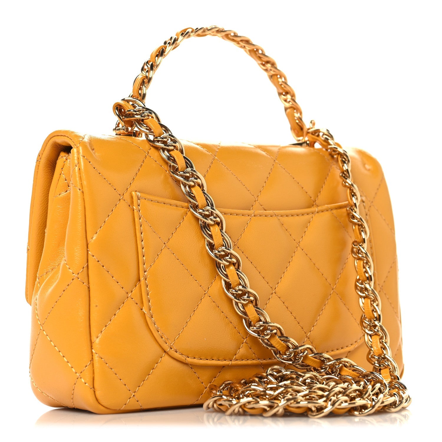 Chanel Shiny Lambskin Quilted Golden Links Top Handle Flap Yellow