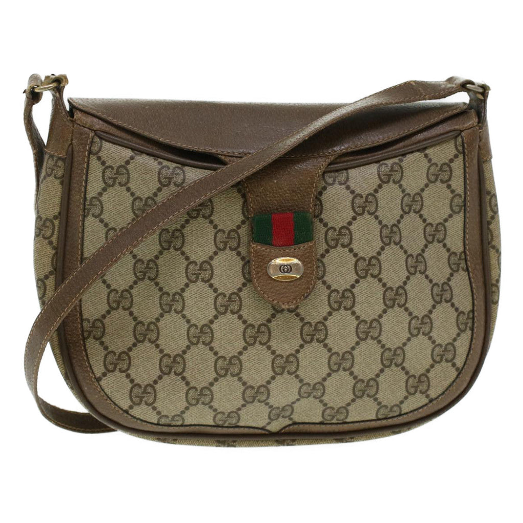 GUCCI GG Canvas Web Sherry Line Shoulder Bag Beige Red 10.02.056  44259