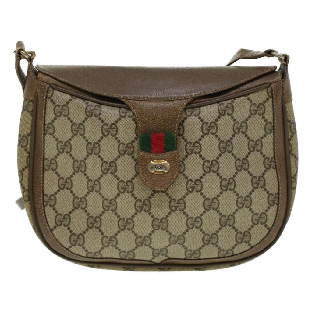 GUCCI GG Canvas Web Sherry Line Shoulder Bag Beige Red 10.02.056  44259