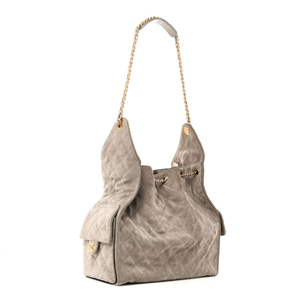 Chanel Suede Quilted Medium Chanel 25 Handbag Grey