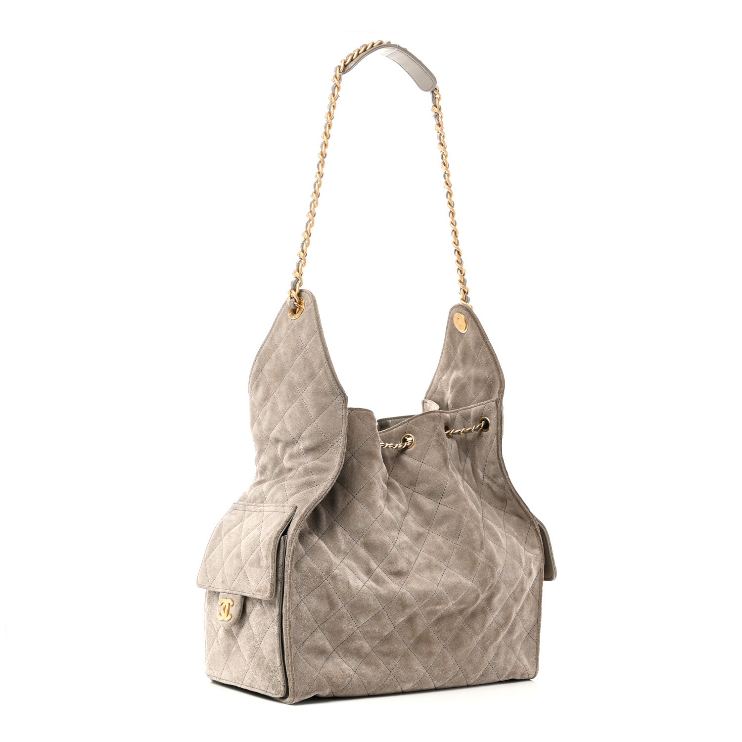 Chanel Suede Quilted Medium Chanel 25 Handbag Grey