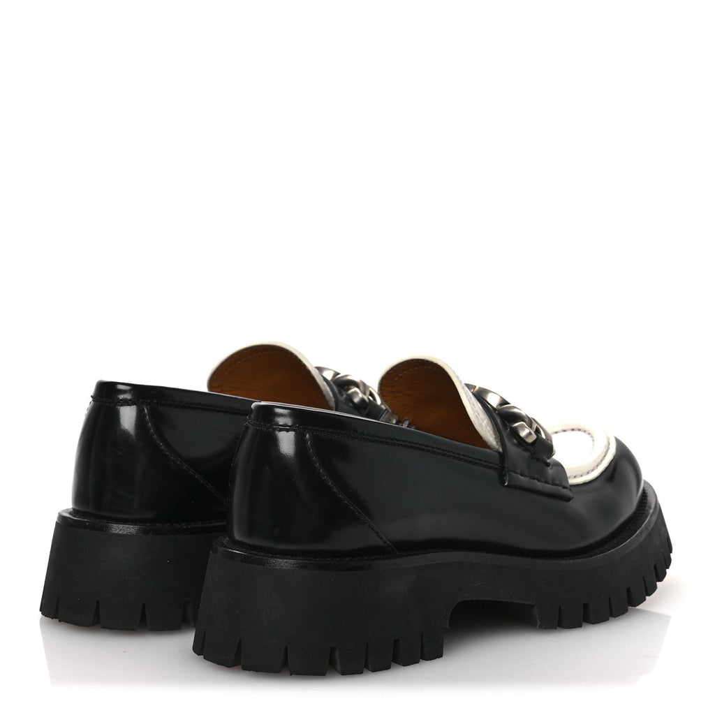 Gucci Cordovan Lux Womens Interlocking G Platform Lug Sole Loafers 36 Black Off White