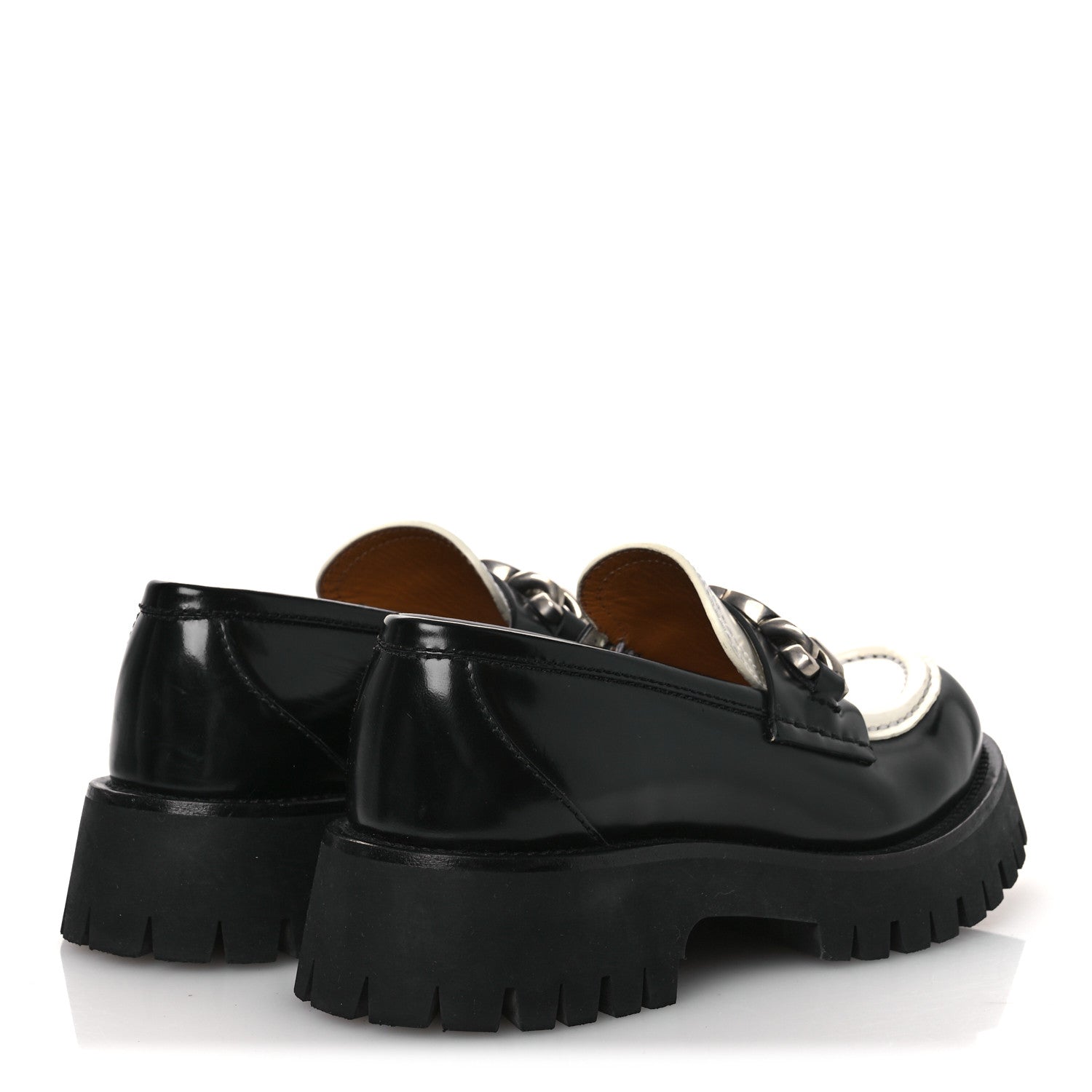 Gucci Cordovan Lux Womens Interlocking G Platform Lug Sole Loafers 36 Black Off White