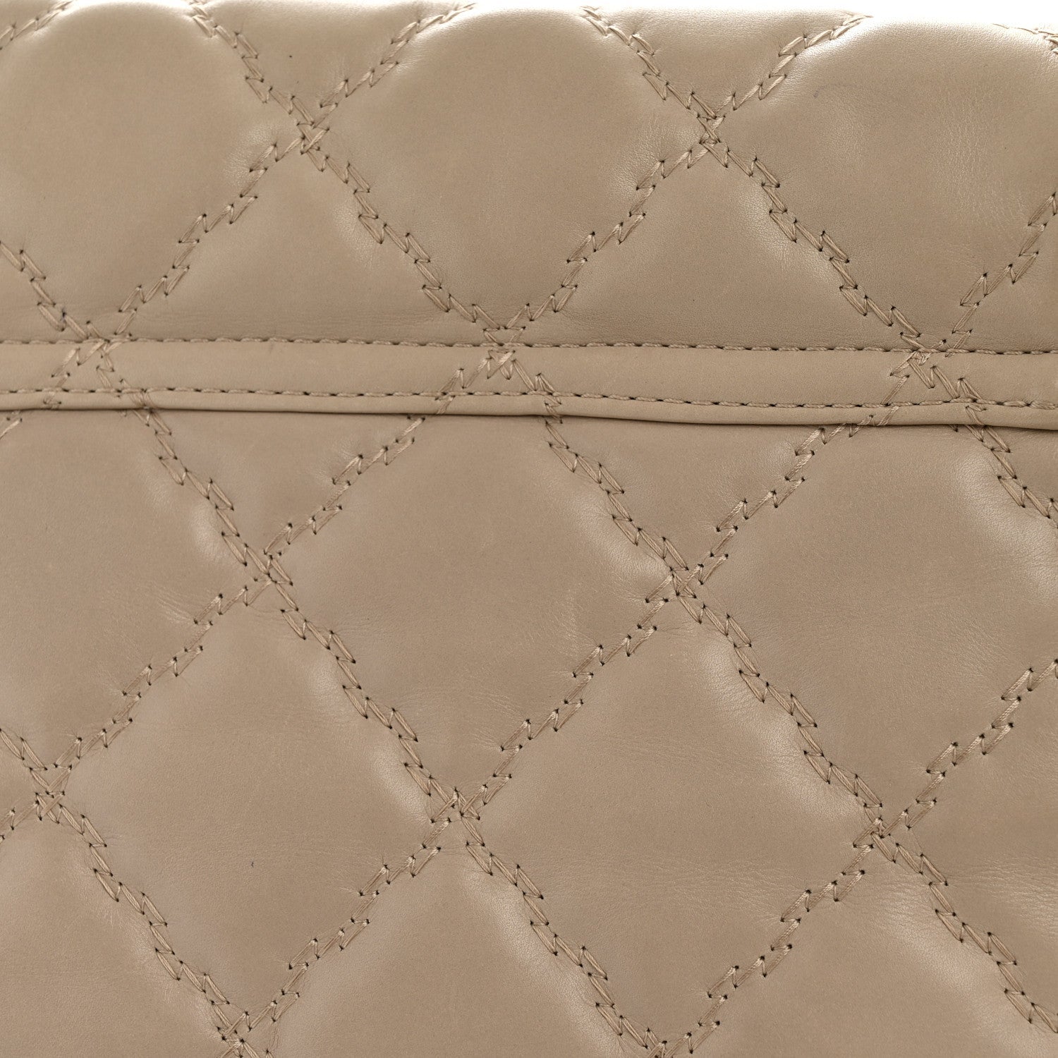 Chanel Calfskin Double Stitch Large Hamptons Flap Bag Beige