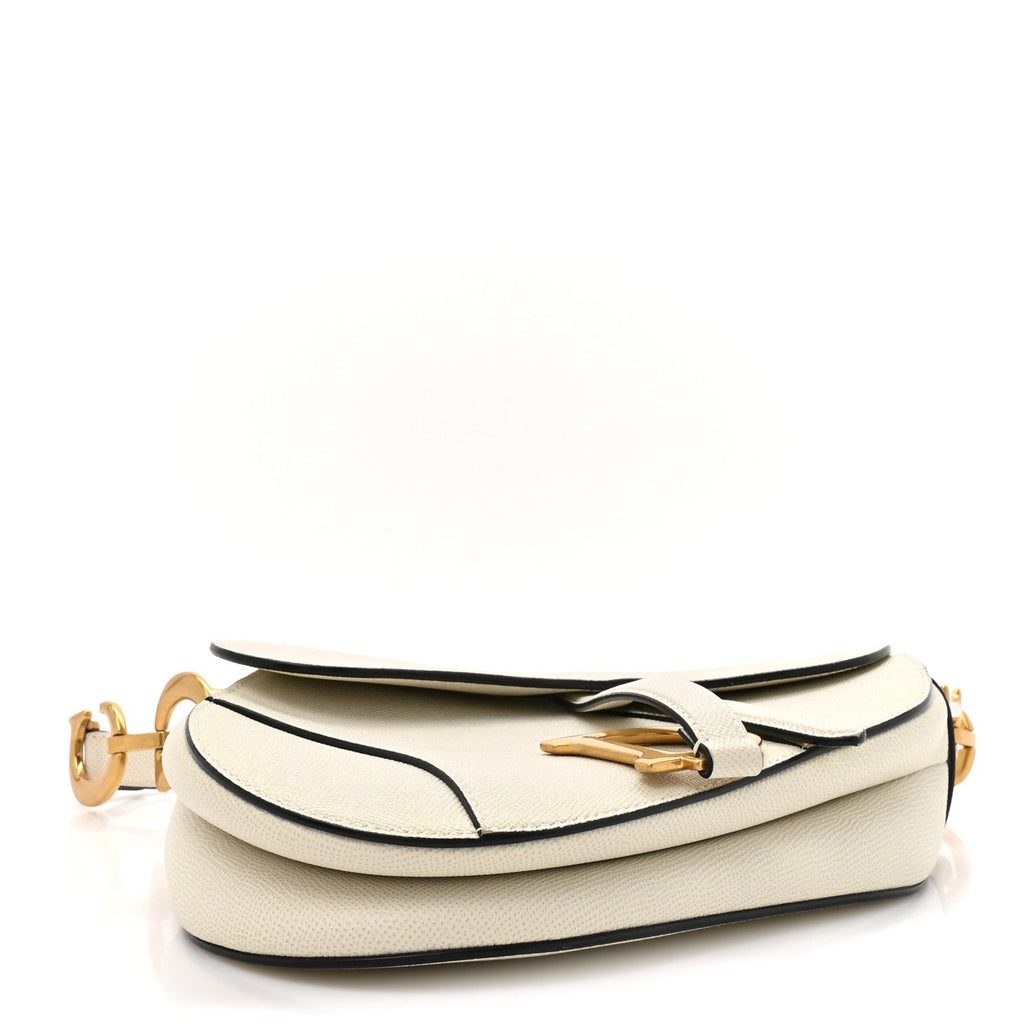 Christian Dior Grained Calfskin Saddle Bag White