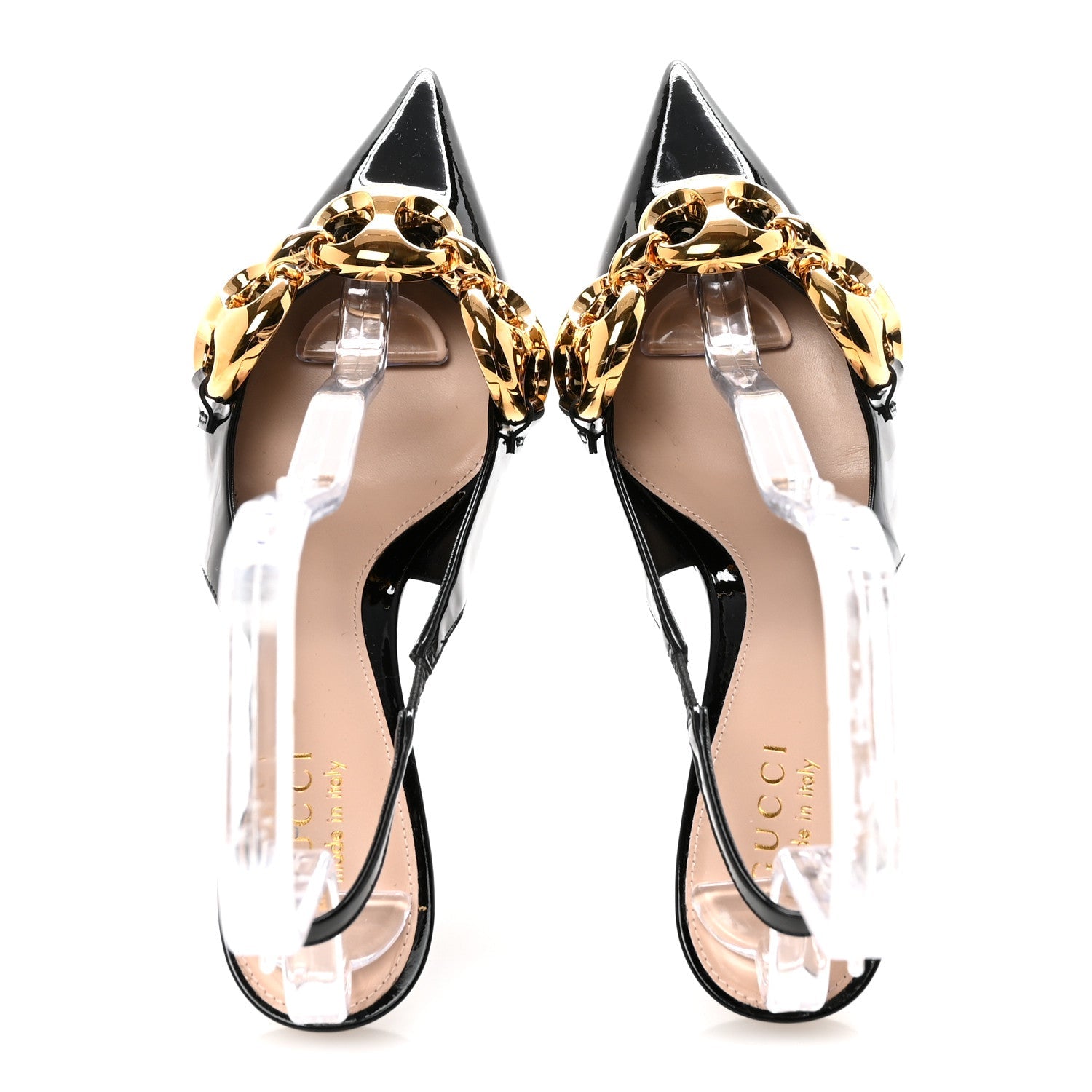 Gucci Vernice Crystal Nappa Charlotte Marina Slingback Pumps 37 Black