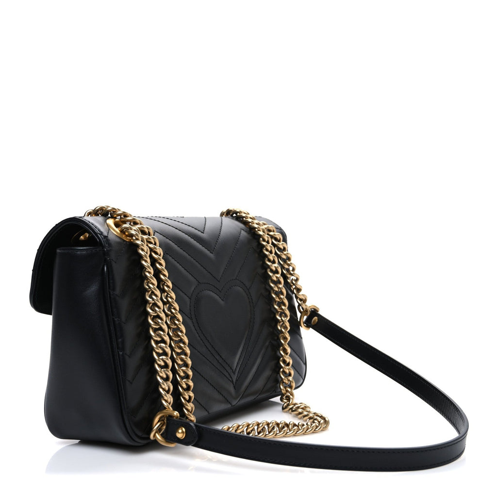 Gucci Calfskin Matelasse Small GG Marmont Shoulder Bag Black