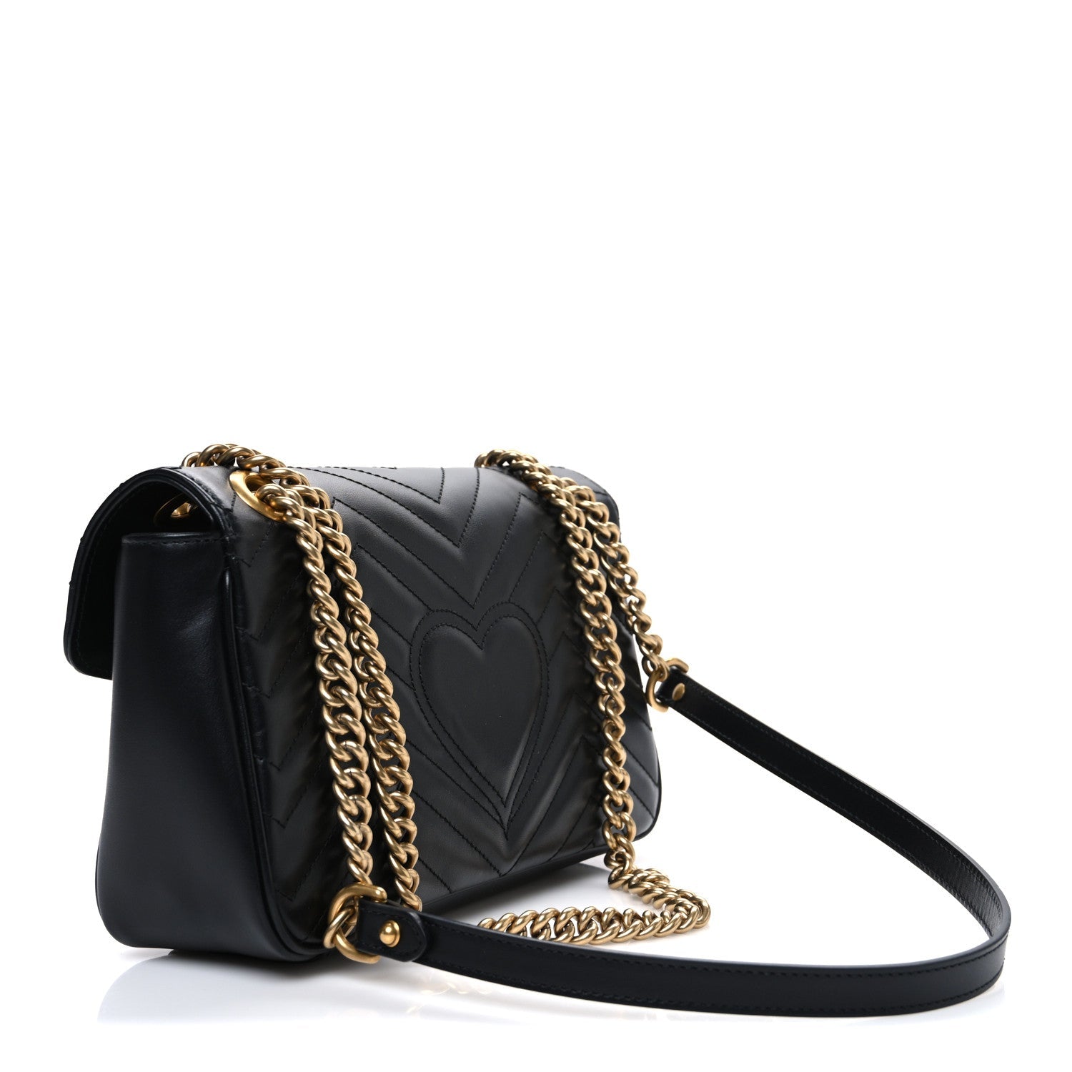 Gucci Calfskin Matelasse Small GG Marmont Shoulder Bag Black