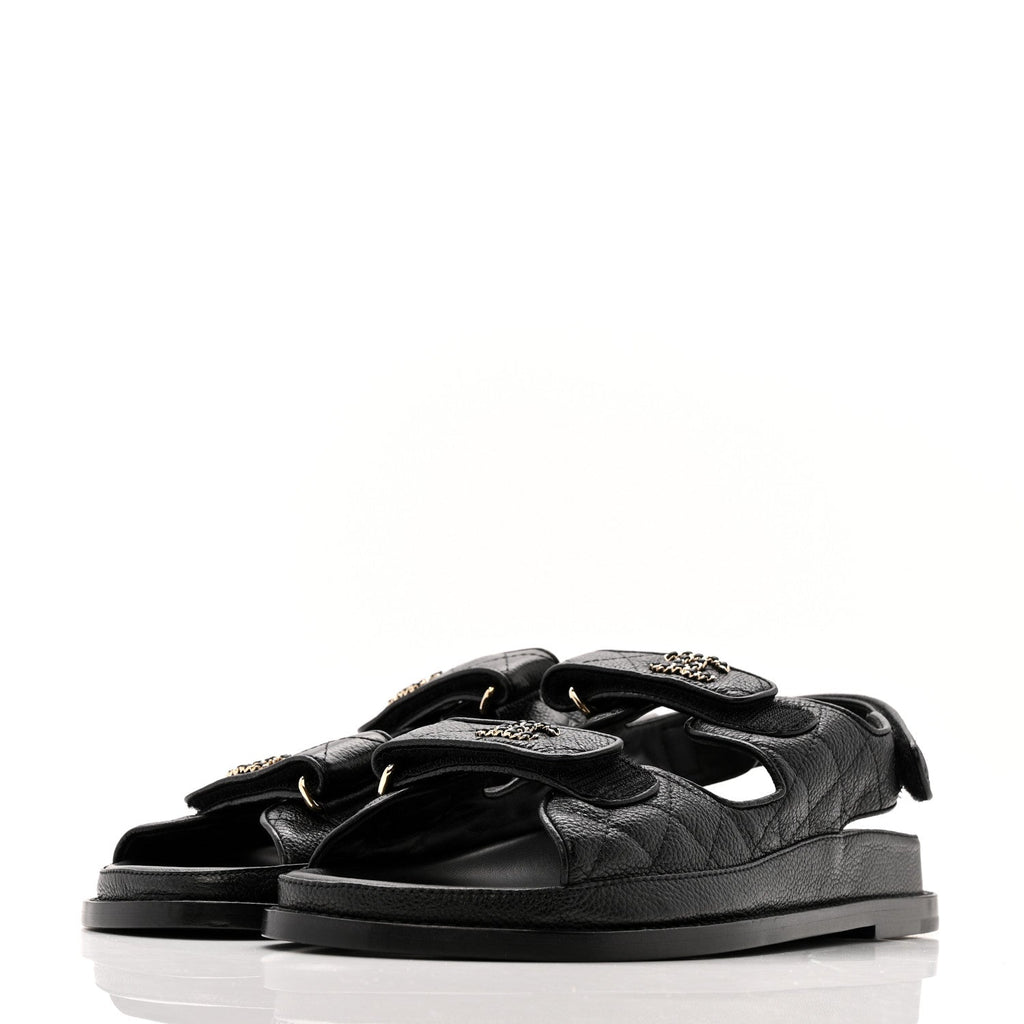 Grained Calfskin Velcro Dad Sandals 39.5 Black