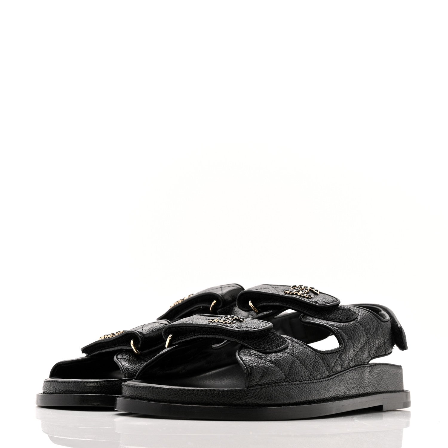 Grained Calfskin Velcro Dad Sandals 39.5 Black