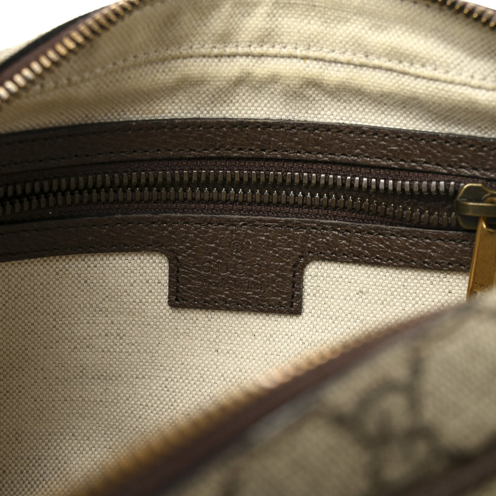 Gucci GG Supreme Monogram Textured Dollar Calfskin Web Small Ophidia Convertible Shoulder Bag Beige Ebony New Acero